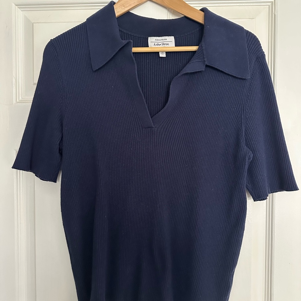 & Other Stories Ribbed Knit Short Sleeve Polo Shirt